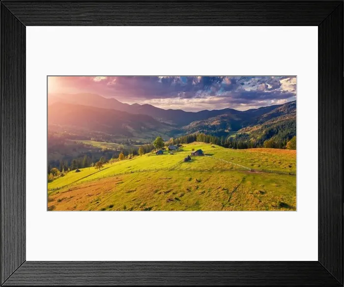 Framed Print : Dramatic autumn view from flying drone of Bystrets village Framed Print : Dramatic autumn view from flying drone of Bystrets village