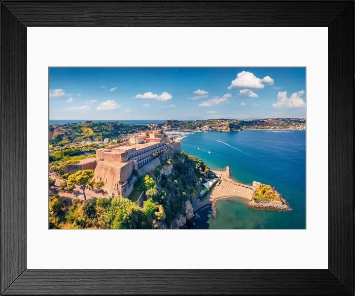 Framed Print : Adorable view from flying drone of Aragonese Castle of Baia