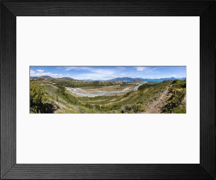 Framed Print : Panorama of a Turquoise creek flowing to the beautiful Lago General Carrera in southern Chile - Traveling the Carretera Framed Print : Panorama of a Turquoise creek flowing to the beautiful Lago General Carrera in southern Chile - Traveling the Carretera