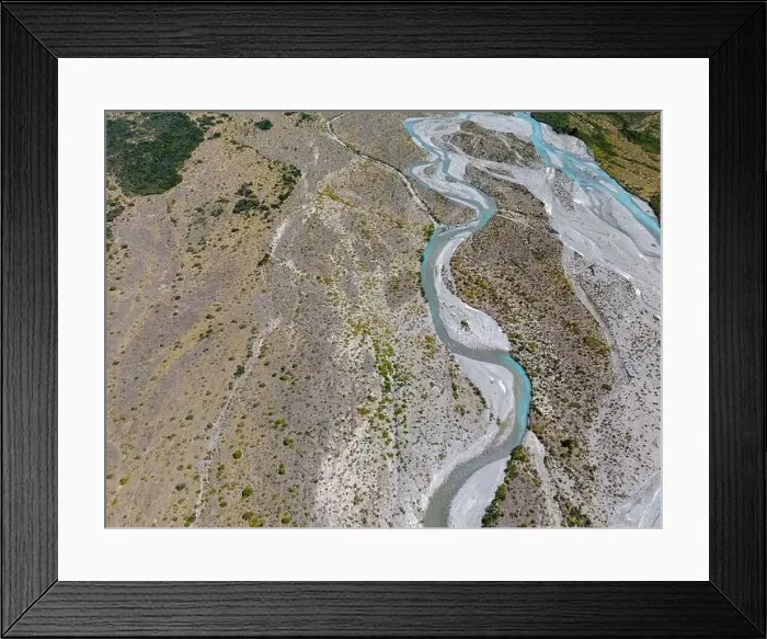 Framed Print : Aerial View of a creek flowing to the beautiful Lago General Carrera in southern Chile - Traveling the Carretera