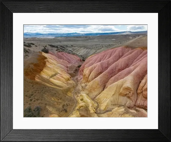 Framed Print : Aerial view of the stunning landscape of Tierra de Colores in Parque Patagonia in Argentina, South America Framed Print : Aerial view of the stunning landscape of Tierra de Colores in Parque Patagonia in Argentina, South America