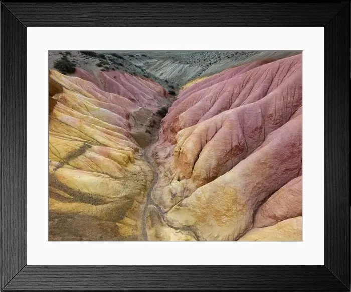 Framed Print : Aerial view of the stunning landscape of Tierra de Colores in Parque Patagonia in Argentina, South America