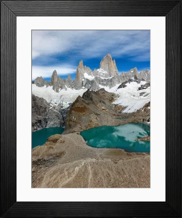 Framed Print : Aerial view of the stunning Laguna de los Tres with its turquoise waters surrounded by Mount Fitz Roy Framed Print : Aerial view of the stunning Laguna de los Tres with its turquoise waters surrounded by Mount Fitz Roy