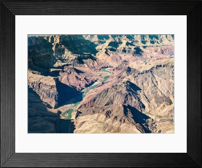 Framed Print : Colorado River in Grand Canyon, Sout Rim, California, USA. Aerial view from helicopter Framed Print : Colorado River in Grand Canyon, Sout Rim, California, USA. Aerial view from helicopter
