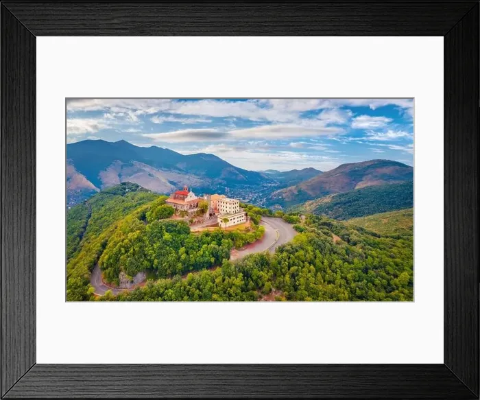 Framed Print : Incredible summer view from flying drone of Sanctuary of the Madonna della Civita Catholic church Framed Print : Incredible summer view from flying drone of Sanctuary of the Madonna della Civita Catholic church