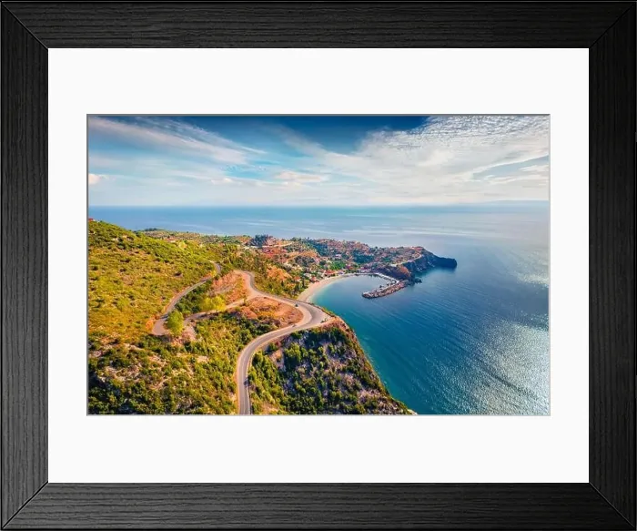 Framed Print : Attractive summer view from flying drone of Sampatiki port Framed Print : Attractive summer view from flying drone of Sampatiki port