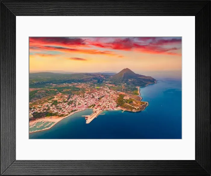 Framed Print : Wonderful summer view from flying drone of Pylos Castle Framed Print : Wonderful summer view from flying drone of Pylos Castle