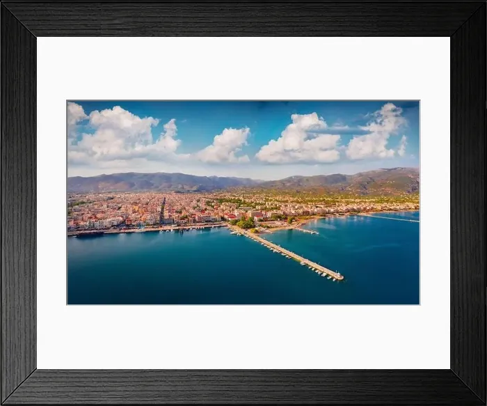 Framed Print : Aerial summer cityscape of Kalamata port Framed Print : Aerial summer cityscape of Kalamata port