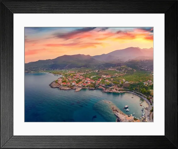Framed Print : View from flying drone of Kardamyli port Framed Print : View from flying drone of Kardamyli port