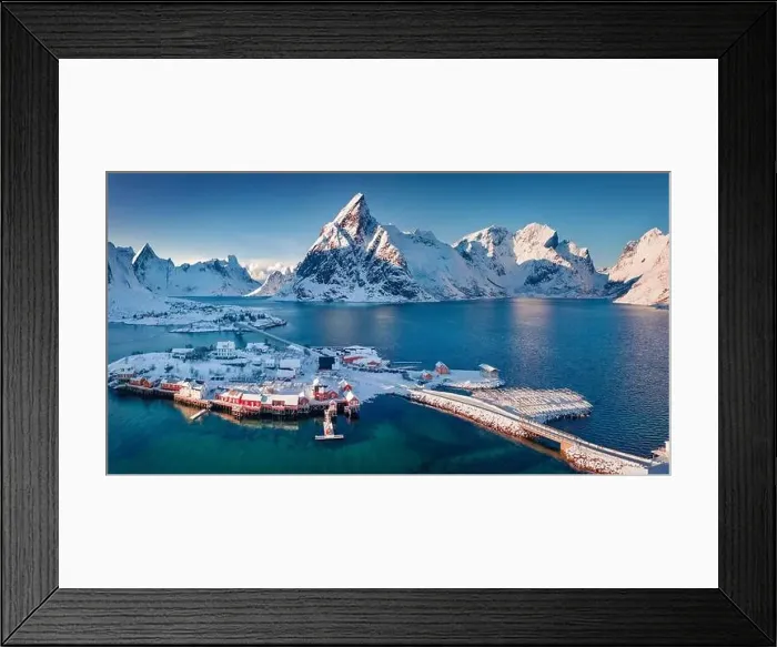 Framed Print : Photography ofHamnoy villege. Bright winter view from flying drone of Lofoten Island Framed Print : Photography ofHamnoy villege. Bright winter view from flying drone of Lofoten Island