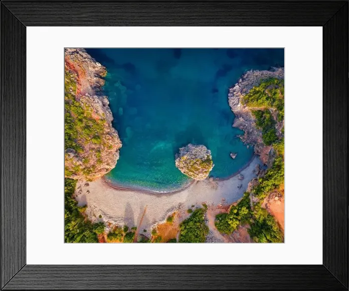 Framed Print : Straight down morning view of Foneas beach Framed Print : Straight down morning view of Foneas beach