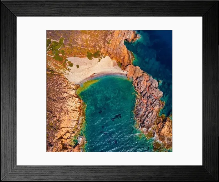 Framed Print : Straight down view from flying drone of Exo Kapi beach Framed Print : Straight down view from flying drone of Exo Kapi beach