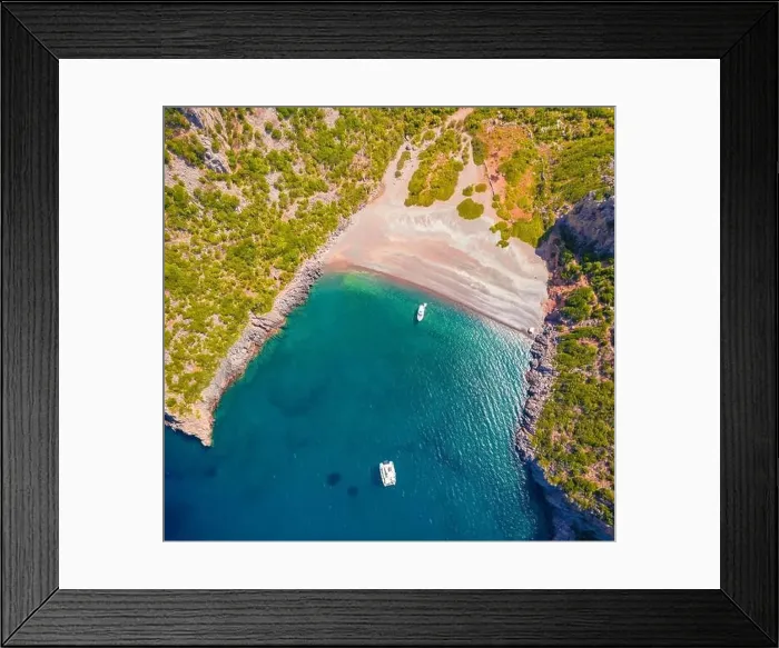 Framed Print : Straight down view from flying drone of Damos Beach Framed Print : Straight down view from flying drone of Damos Beach