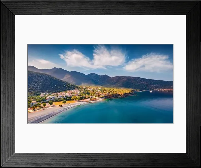 Framed Print : Panoramic evening view of Paralia village Framed Print : Panoramic evening view of Paralia village