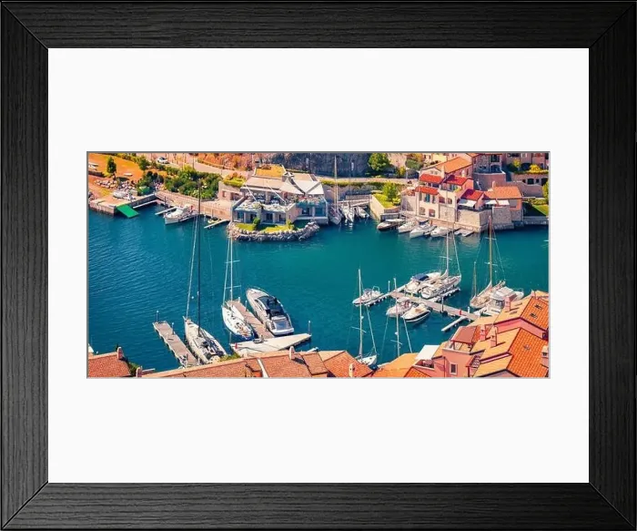 Framed Print : Aerial view of Marina di Portopiccolo town Framed Print : Aerial view of Marina di Portopiccolo town