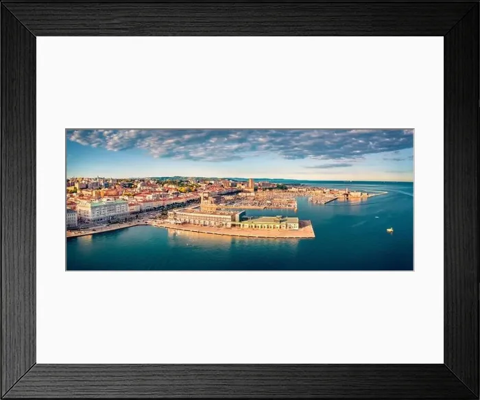 Framed Print : View from flying drone of quay of Trieste city Framed Print : View from flying drone of quay of Trieste city