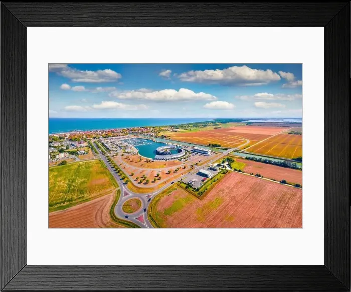Framed Print : Amazing summer view from flying droneof Casal Borsetti port Framed Print : Amazing summer view from flying droneof Casal Borsetti port