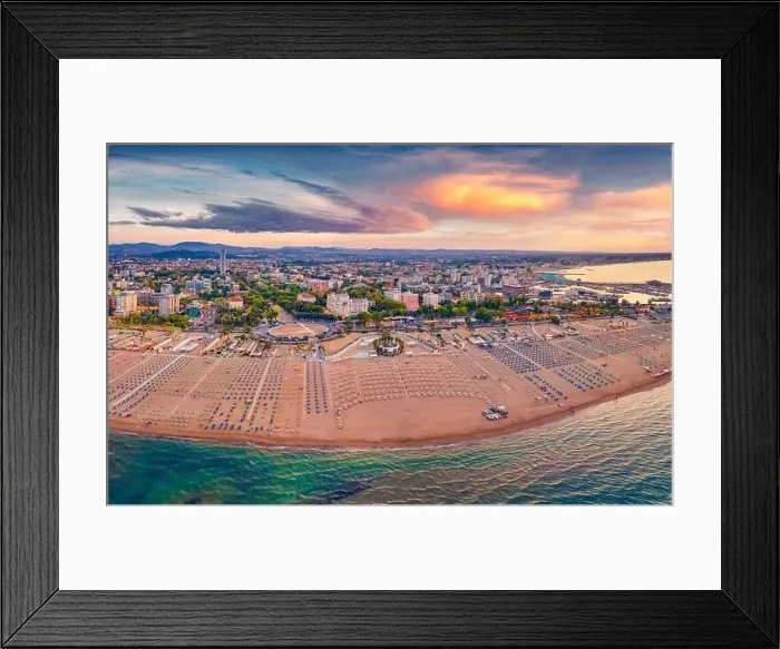 Framed Print : Impressive summer view from flying drone of Libera Rimini public beach Framed Print : Impressive summer view from flying drone of Libera Rimini public beach
