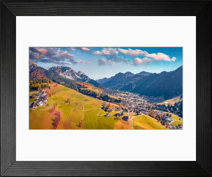 Framed Print : Wonderful view from flying drone of San Vigilio di Marebbe village