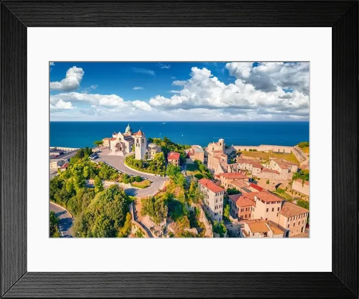 Framed Print : Bright summer view from flying drone of Cattedrale di San Ciriaco church Framed Print : Bright summer view from flying drone of Cattedrale di San Ciriaco church