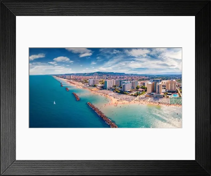 Framed Print : Aerial landscape photography. Splendid summer view from flying drone of Montesilvano public beach Framed Print : Aerial landscape photography. Splendid summer view from flying drone of Montesilvano public beach