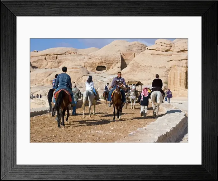 Framed Print : Jordan Petra tourists are riding to the entrance of the canyon Bab es-Sik Framed Print : Jordan Petra tourists are riding to the entrance of the canyon Bab es-Sik