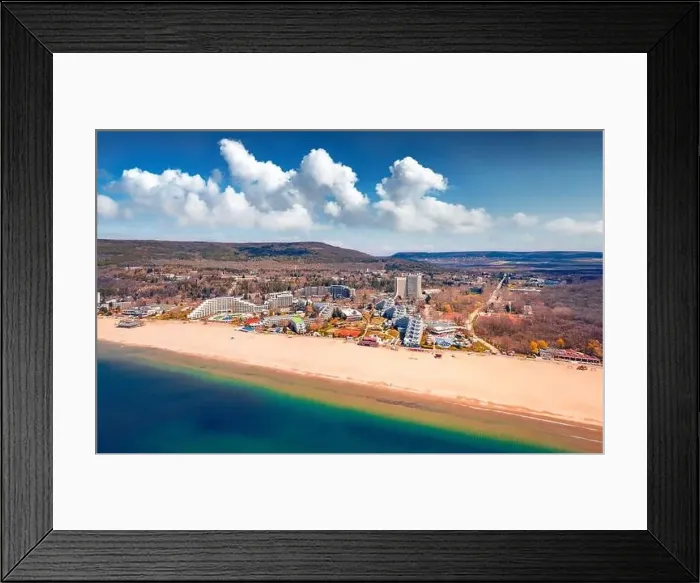 Framed Print : Exciting spring view from flying drone of Albena Beach Framed Print : Exciting spring view from flying drone of Albena Beach