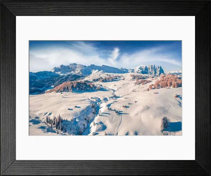 Framed Print : View from flying drone of Italian ski resort