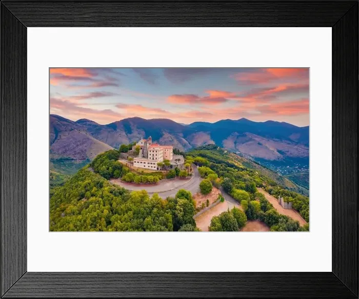 Framed Print : Stunning summer view from flying drone of Sanctuary of the Madonna della Civita Catholic church Framed Print : Stunning summer view from flying drone of Sanctuary of the Madonna della Civita Catholic church