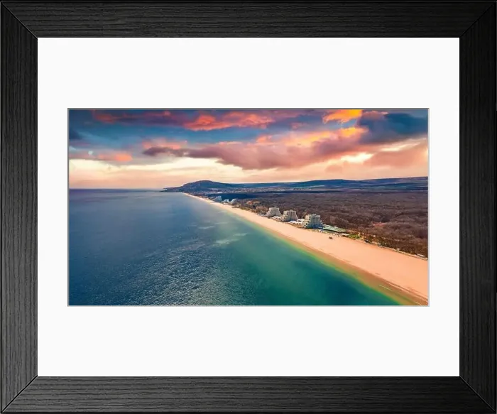 Framed Print : Breathtaking spring view from flying drone of Albena Beach Framed Print : Breathtaking spring view from flying drone of Albena Beach