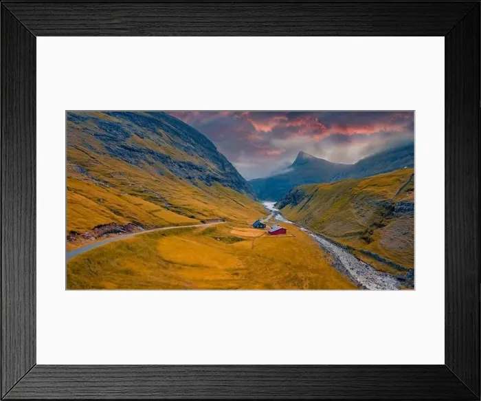 Framed Print : Fantastic autumn view from flying droneof Saksun village Framed Print : Fantastic autumn view from flying droneof Saksun village