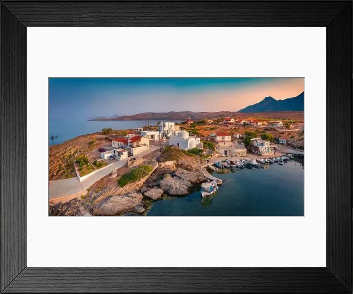 Framed Print : Great sunrise in Vathi port. Picturesque summer scene of Peloponnese peninsula Framed Print : Great sunrise in Vathi port. Picturesque summer scene of Peloponnese peninsula