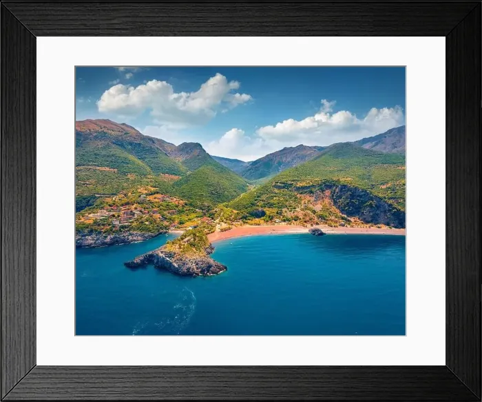 Framed Print : Colorful summer view from flying drone of Limnionas beach Framed Print : Colorful summer view from flying drone of Limnionas beach