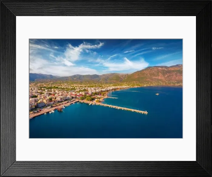 Framed Print : Aerial summer cityscape of Kalamata port Framed Print : Aerial summer cityscape of Kalamata port