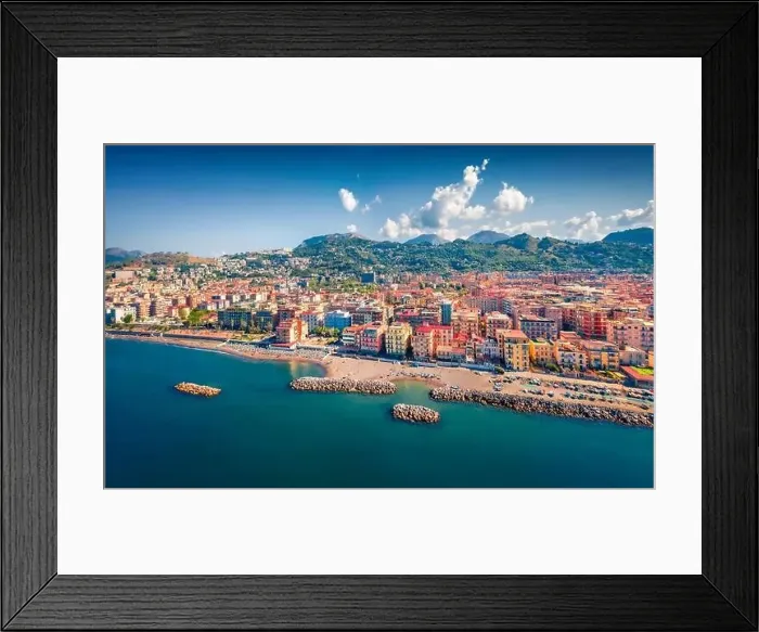 Framed Print : Exciting morning view from flying drone of Salerno city Framed Print : Exciting morning view from flying drone of Salerno city