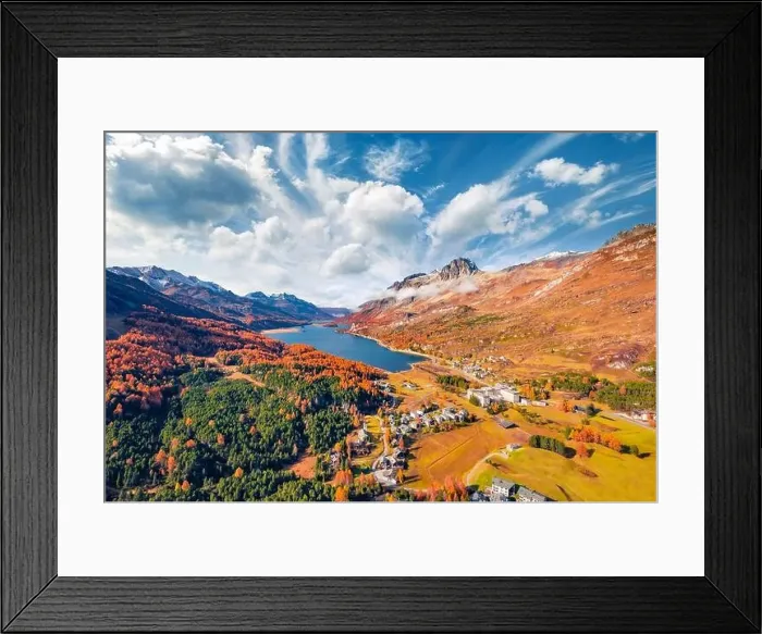 Framed Print : Astonishing autumn view from flying drone of Sils lake