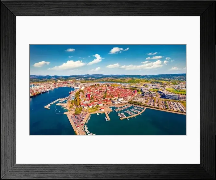 Framed Print : Incredible summer view from flying drone of Koper port Framed Print : Incredible summer view from flying drone of Koper port