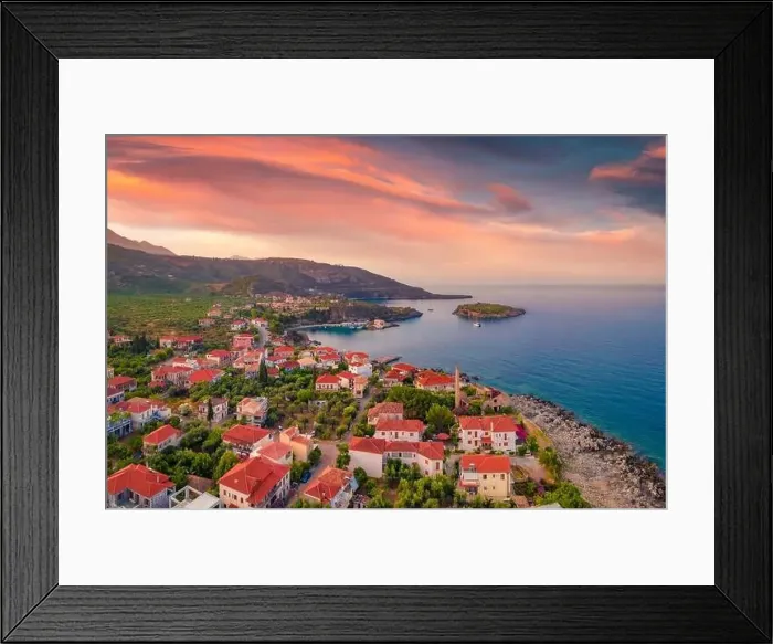 Framed Print : Exciting summer view from flying drone of Kardamili port Framed Print : Exciting summer view from flying drone of Kardamili port