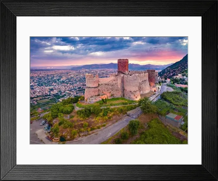 Framed Print : Aerial summer view of Lettere Castlle Framed Print : Aerial summer view of Lettere Castlle