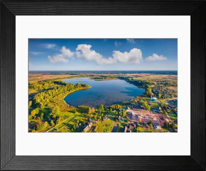 Framed Print : Aerial landscape photography. Stunning morning view from flying drone of Pishchans'ke lake