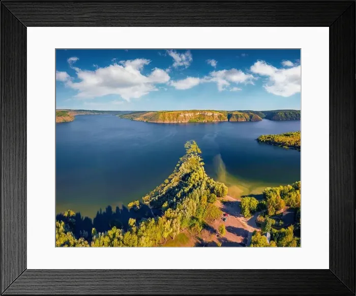 Framed Print : Aerial morning view from flying drone of Dnister river Framed Print : Aerial morning view from flying drone of Dnister river