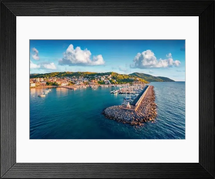 Framed Print : Splendid morning view from flying drone of Agropoli port Framed Print : Splendid morning view from flying drone of Agropoli port