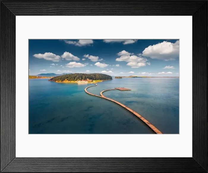 Framed Print : Stunning morning view of St Mary's Monastery and wooden pier Framed Print : Stunning morning view of St Mary's Monastery and wooden pier