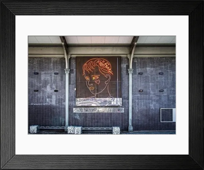 Framed Print : Paris, France, Oct 2022, view of a neon light representing an angel head by the Bassin of the Villette Framed Print : Paris, France, Oct 2022, view of a neon light representing an angel head by the Bassin of the Villette