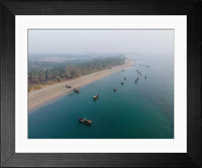Framed Print : Aerial View Drone Shot of Saint Martin Island with Fishing Boats and Tropical Tress on Sea Beach Framed Print : Aerial View Drone Shot of Saint Martin Island with Fishing Boats and Tropical Tress on Sea Beach