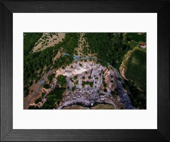 Framed Print : Amazing geologichal park with cliffs and lookout tower in aerial view Framed Print : Amazing geologichal park with cliffs and lookout tower in aerial view