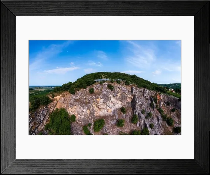 Framed Print : Amazing geologichal park with cliffs and lookout tower in aerial view Framed Print : Amazing geologichal park with cliffs and lookout tower in aerial view