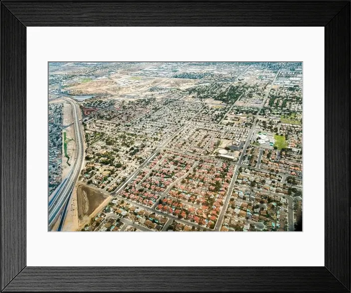 Framed Print : Aerial view of a geometric housing complex with bungalows Framed Print : Aerial view of a geometric housing complex with bungalows
