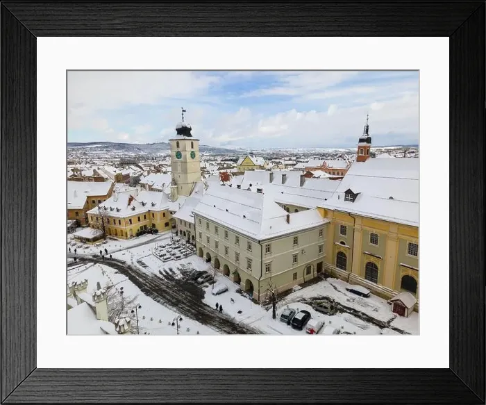 Framed Print : Birds eye view over historic city center of Sibiu Framed Print : Birds eye view over historic city center of Sibiu