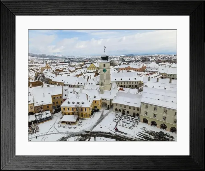 Framed Print : Birds eye view over historic city center of Sibiu Framed Print : Birds eye view over historic city center of Sibiu